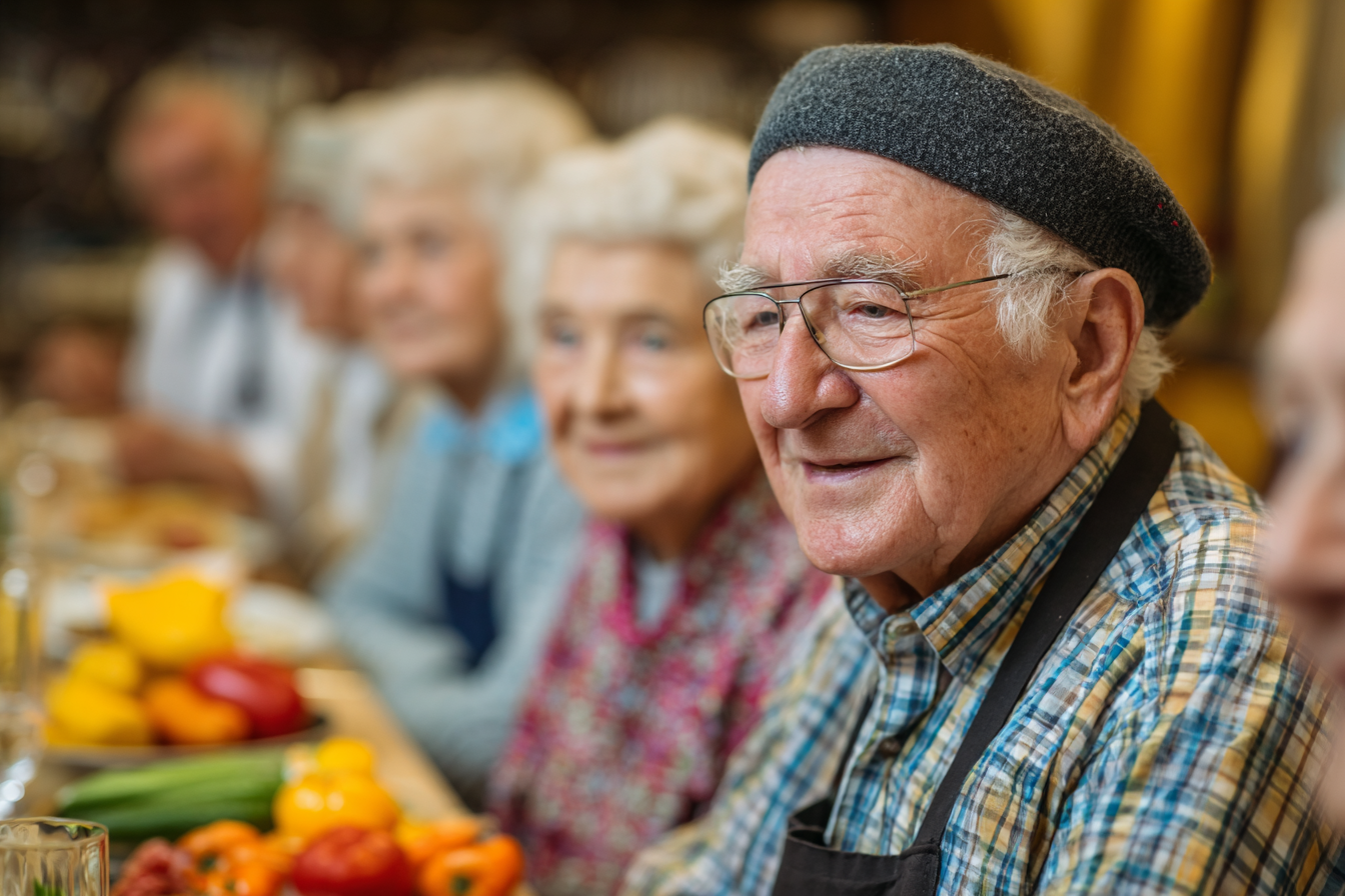 Senior enjoying healthy meal in bright kitchen